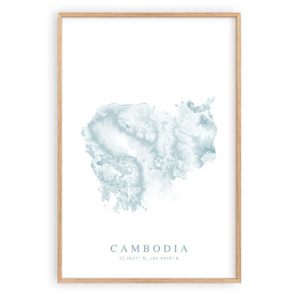 cambodia map print in wood frame