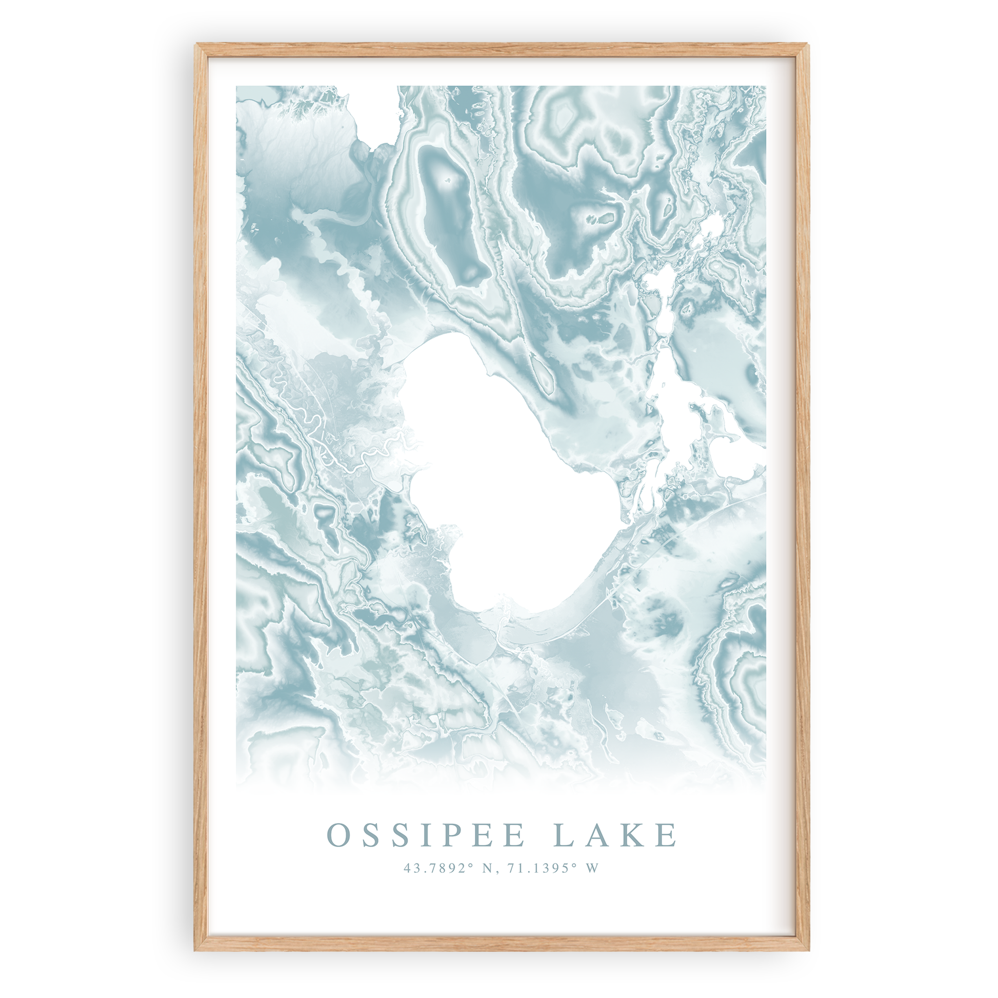 ossipee lake new hampshire map print in wood frame