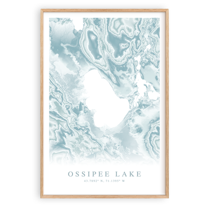 ossipee lake new hampshire map print in wood frame