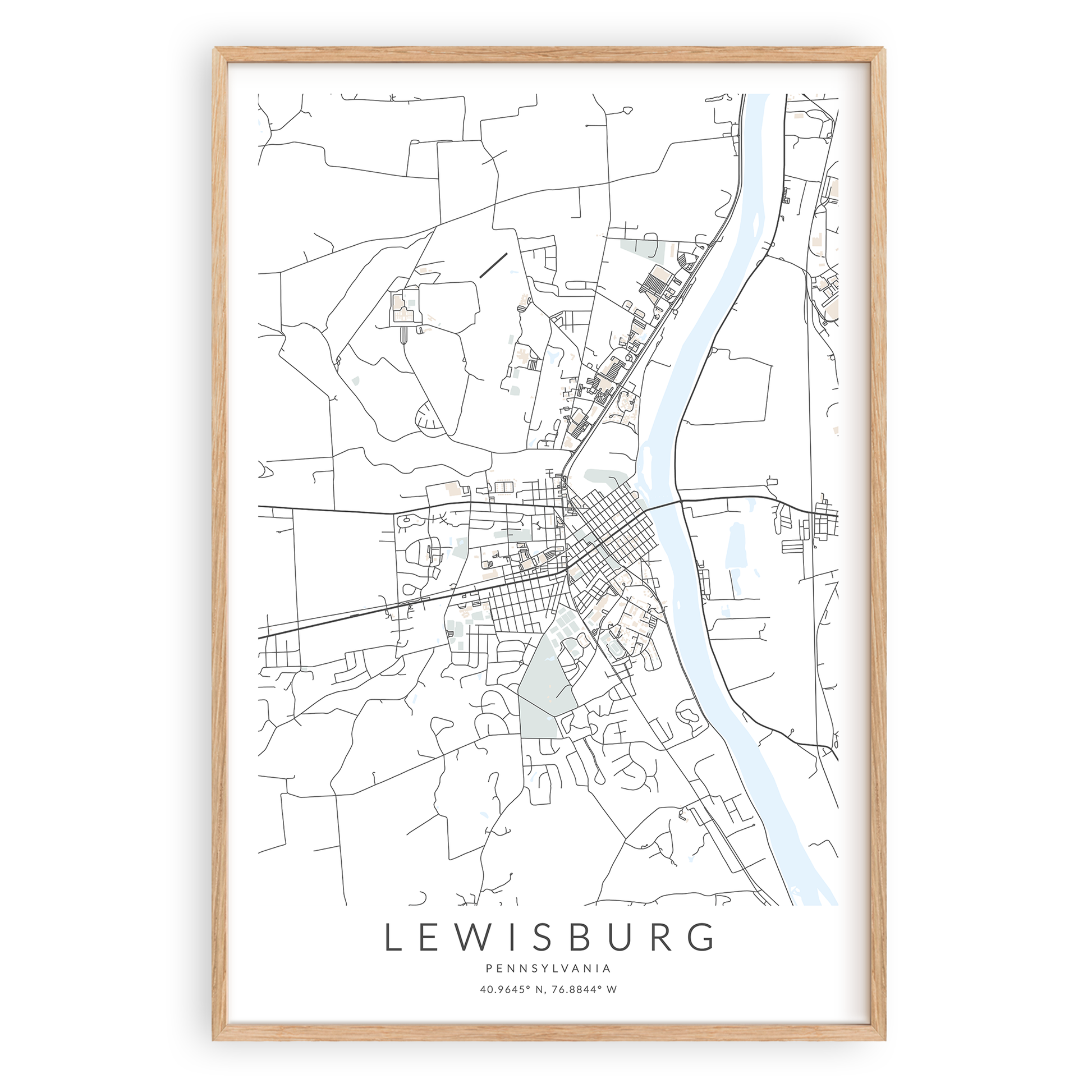 lewisburg pennsylvania map print in wood frame