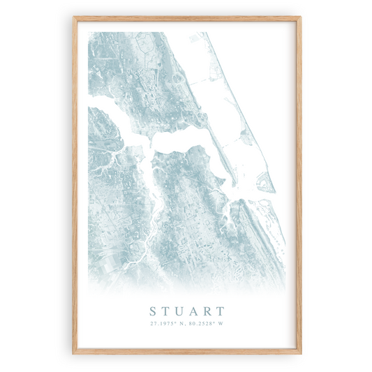 stuart florida map print in wood frame