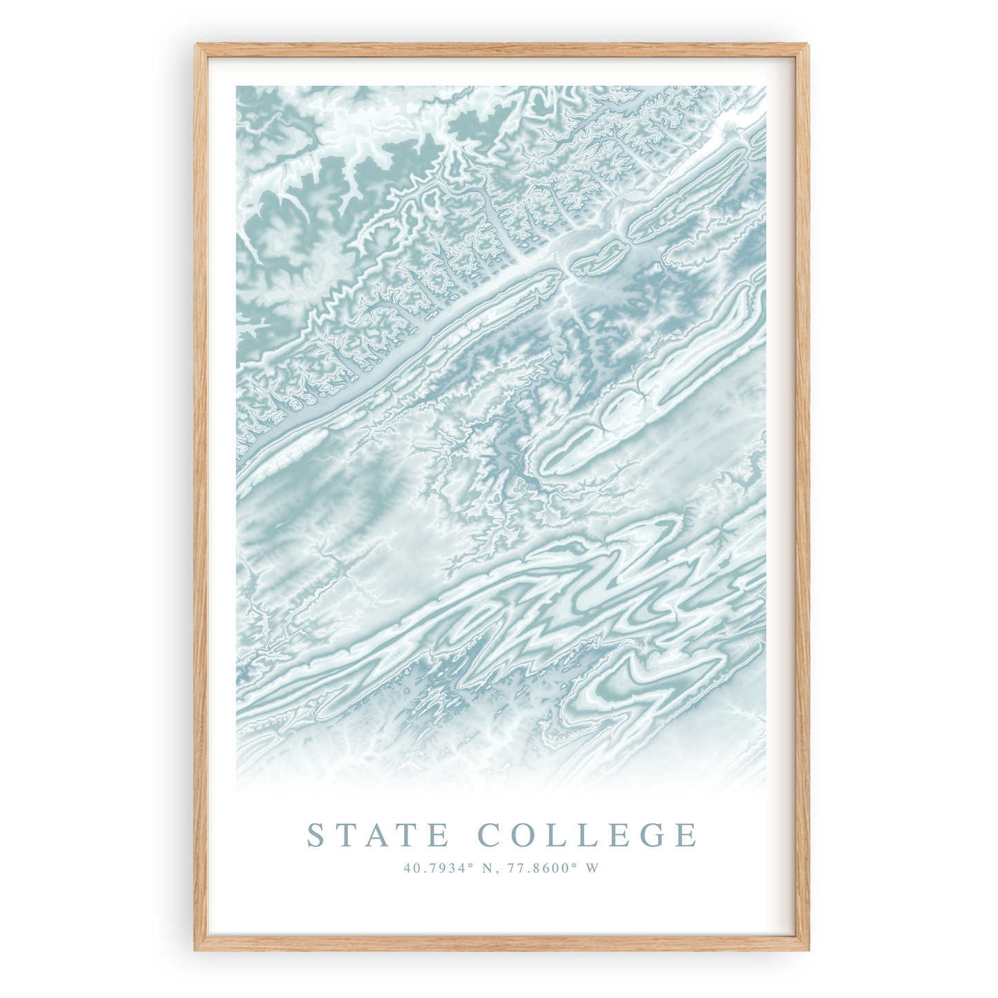 state college pennsylvania map print in wood frame
