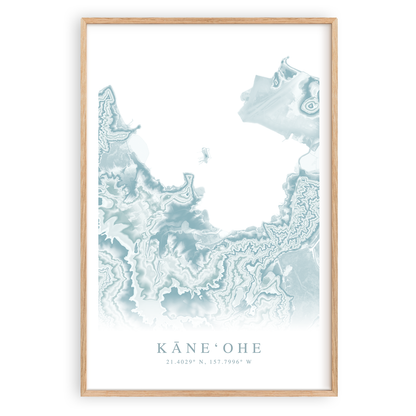 kaneohe hawaii map print in wood frame