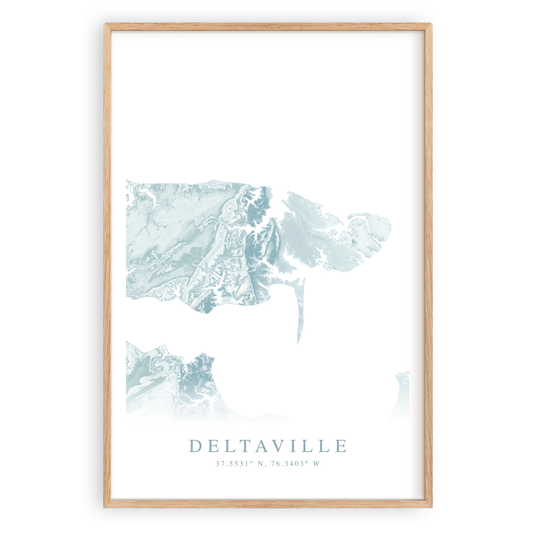 deltaville virginia map print in wood frame