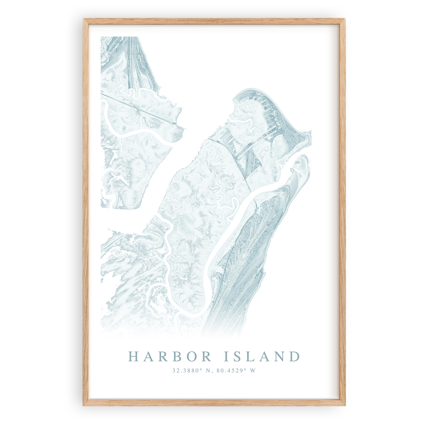harbor island south carolina map print in wood frame