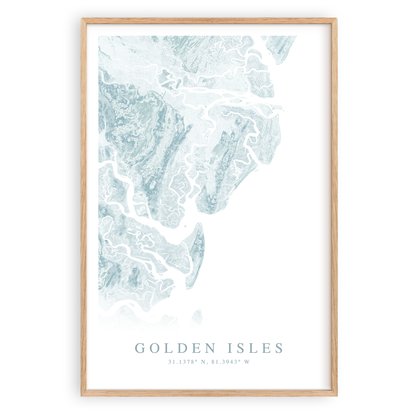 golden isles georgia map print in wood frame