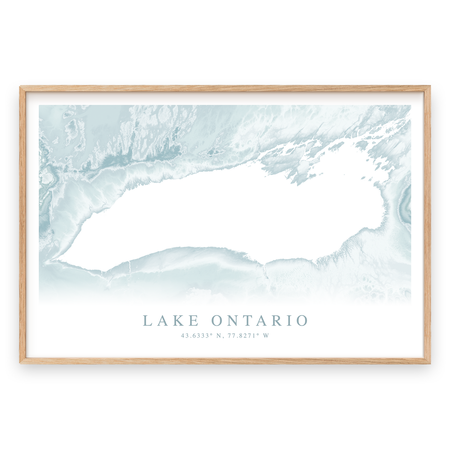 lake ontario map print in wood frame