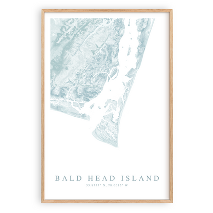 bald head island north carolina map print in wood frame