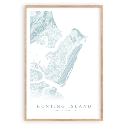 hunting island south carolina map print in wood frame