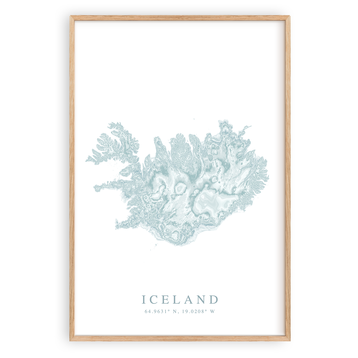 iceland map print in wood frame