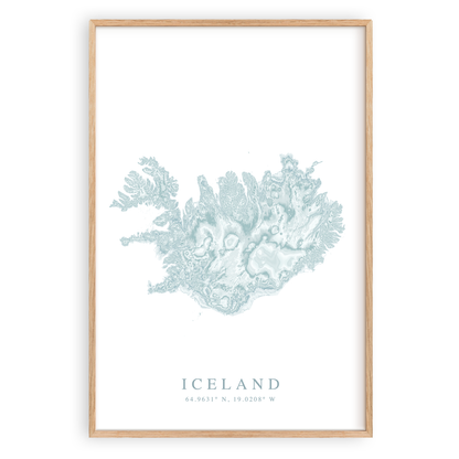 iceland map print in wood frame