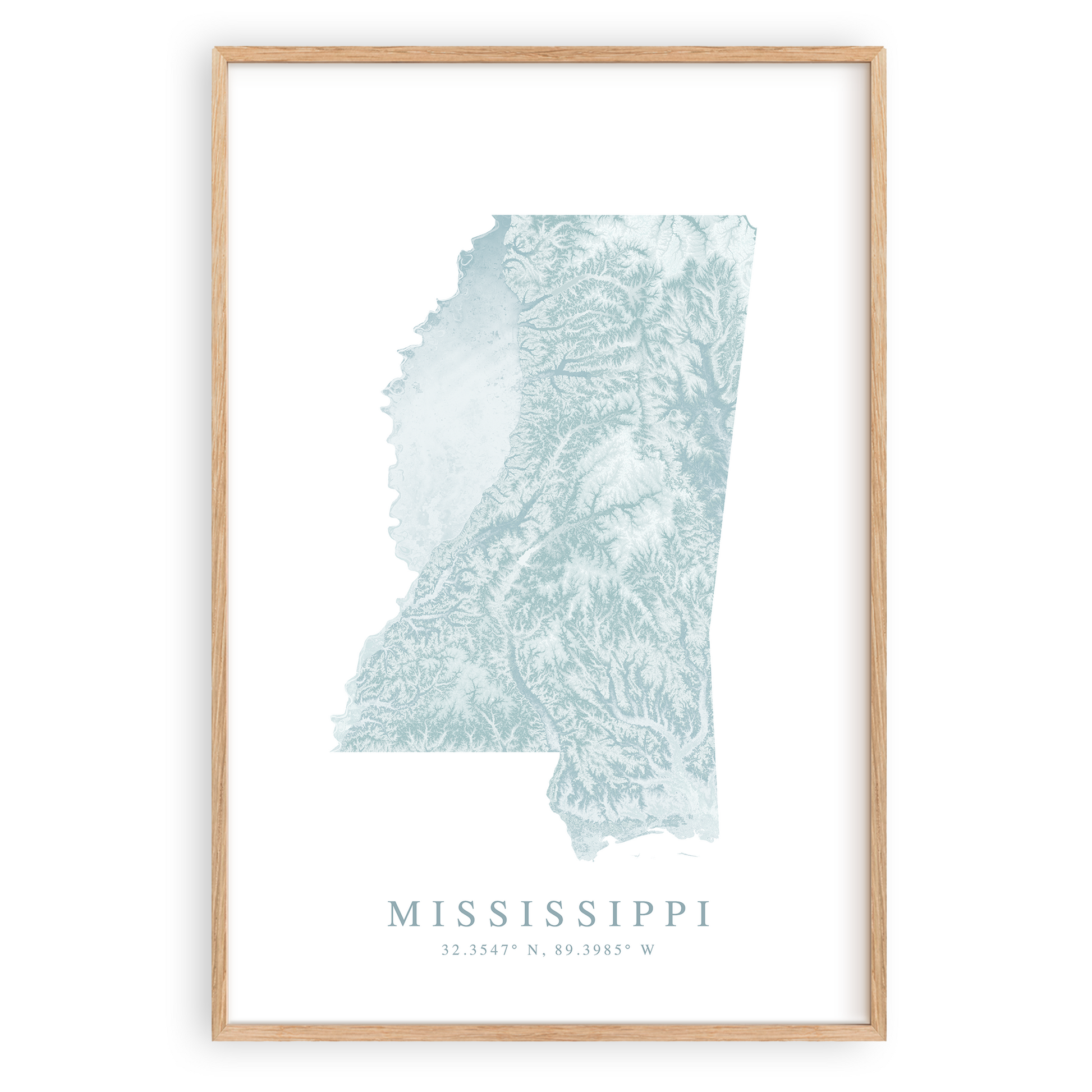 mississippi state map poster in wood frame