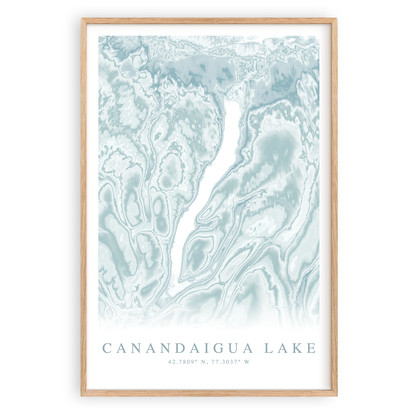 canandaigua lake new york map print in wood frame