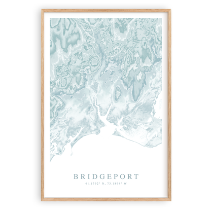 bridgeport connecticut map print in wood frame