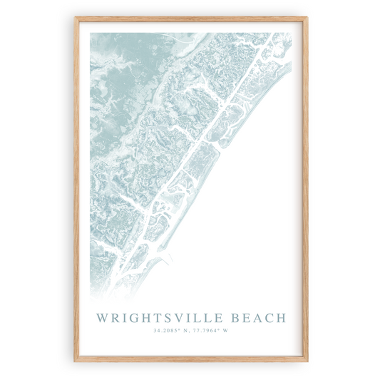 wrightsville beach north carolina map print in wood frame