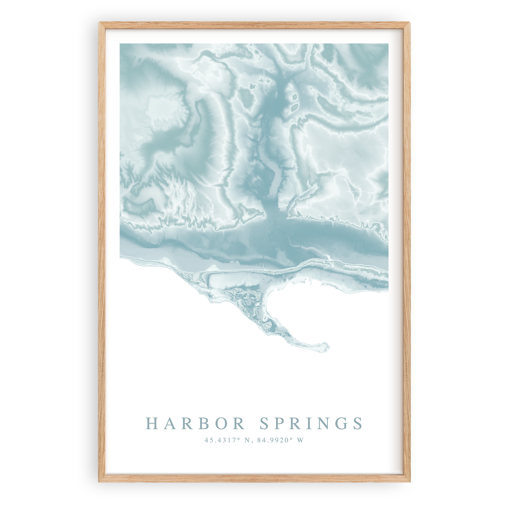 harbor springs michigan map print in wood frame