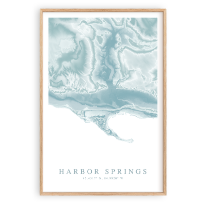harbor springs michigan map print in wood frame
