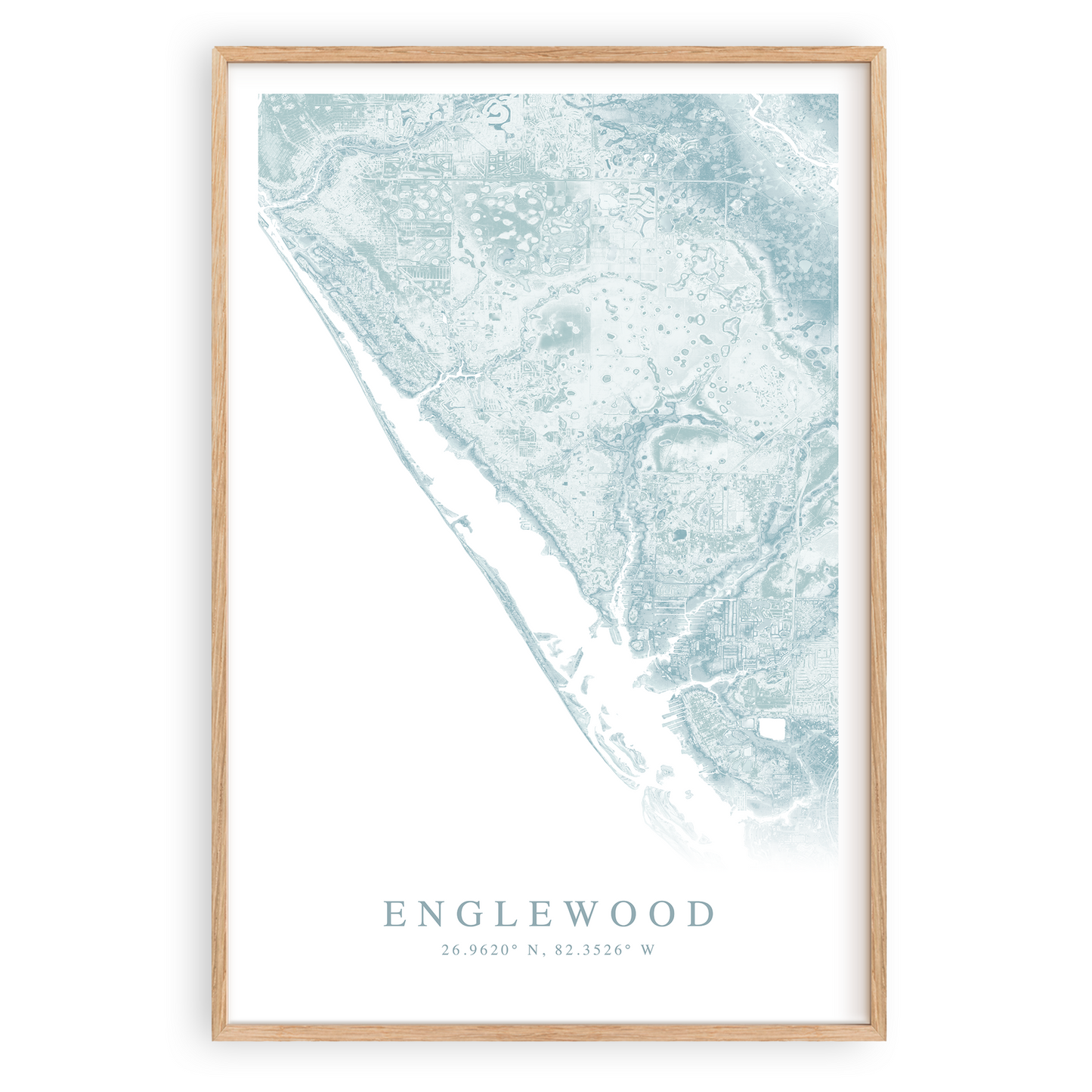 englewood florida map print in wood frame