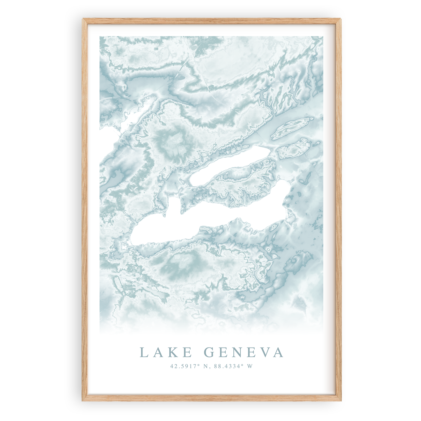 lake geneva wisconsin map print in wood frame