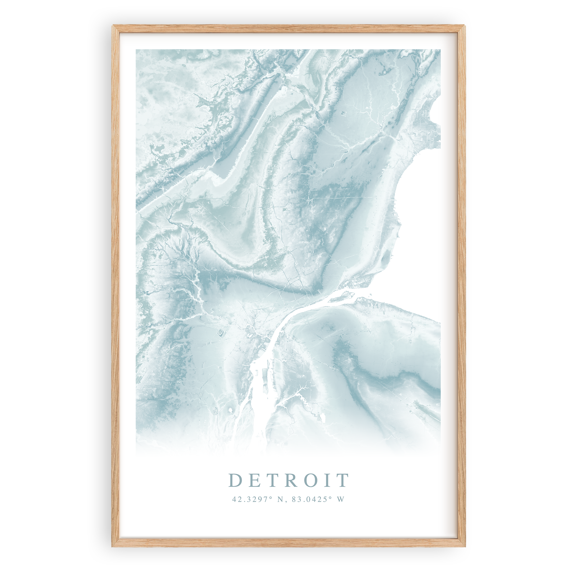 detroit michigan map print in wood frame