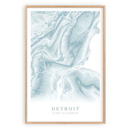 detroit michigan map print in wood frame