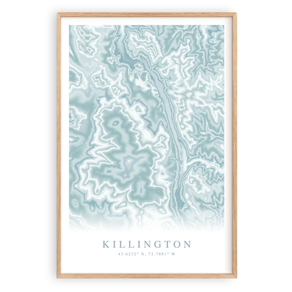 killington vermont map print in wood frame