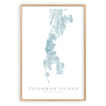 tilgham island maryland map print in wood frame