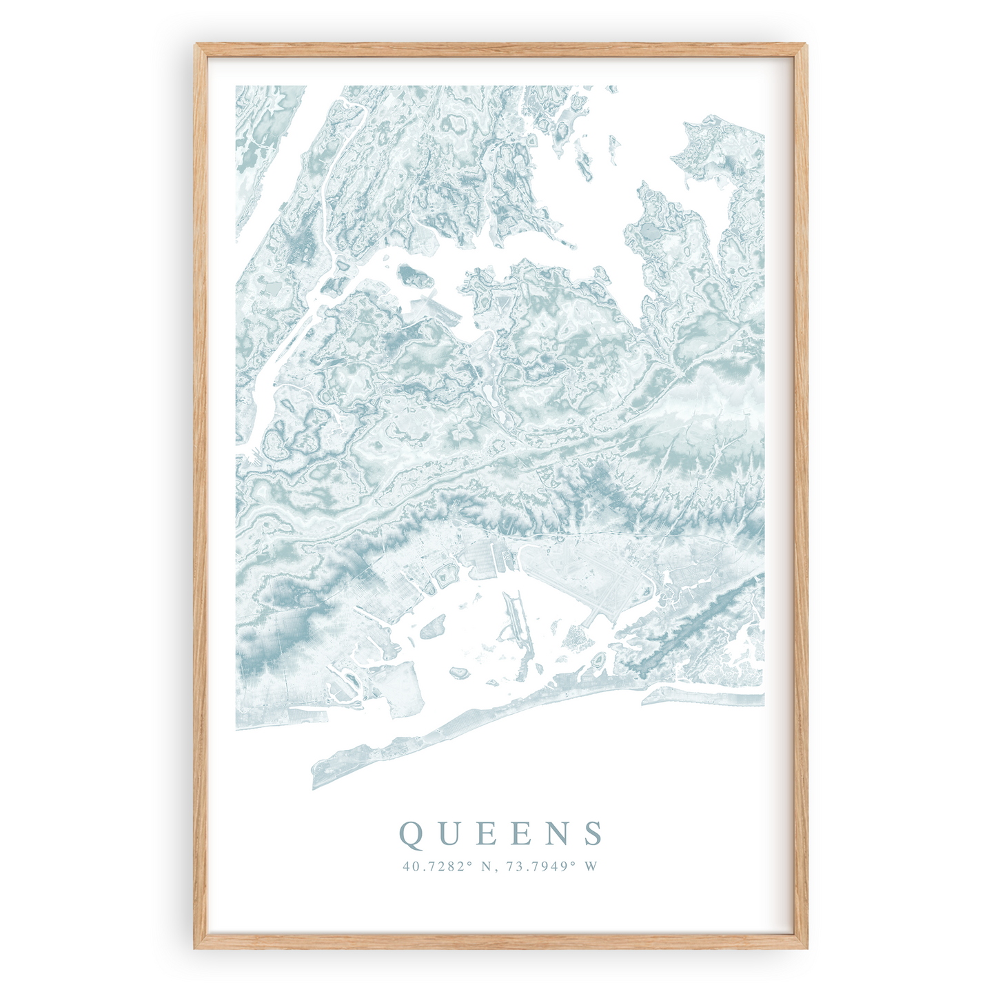 queens new york map print in wood frame