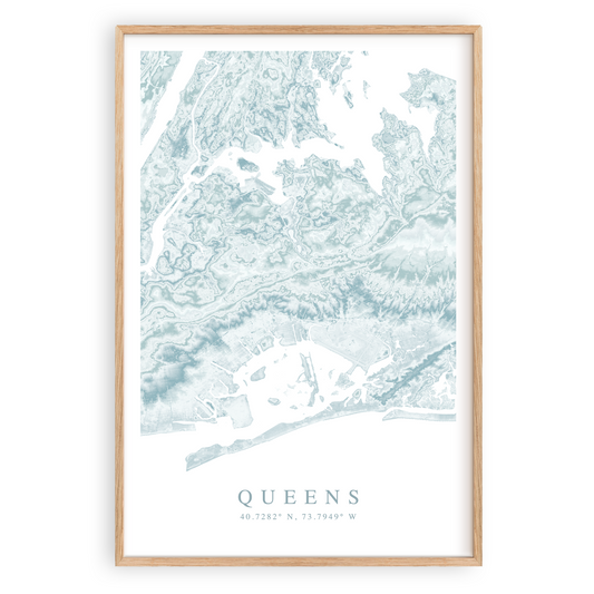 queens new york map print in wood frame