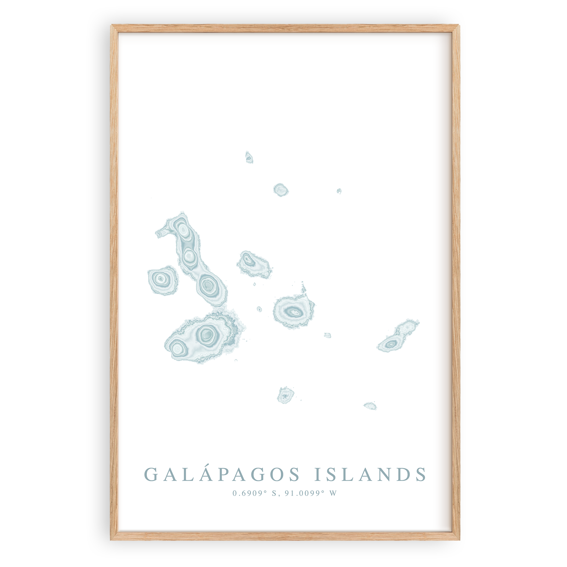 galapagos islands map print in wood frame