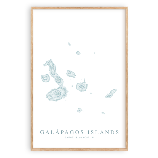 galapagos islands map print in wood frame