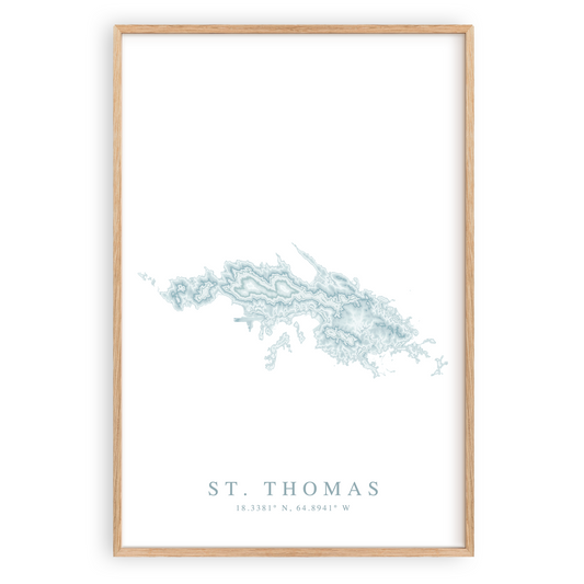 st thomas usvi map print in wood frame