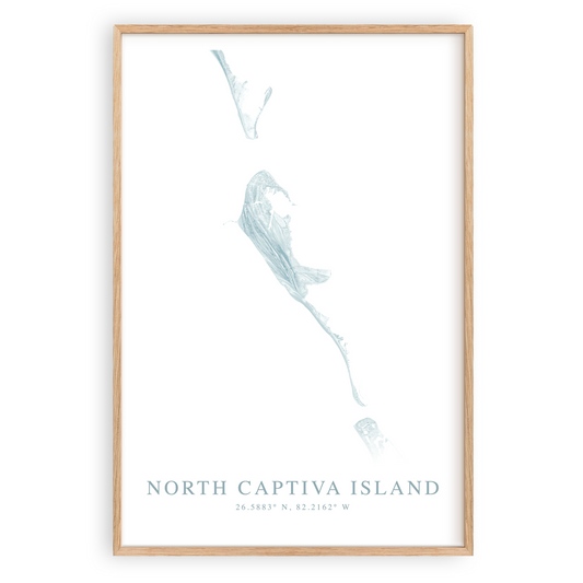 north captiva island florida map print in wood frame