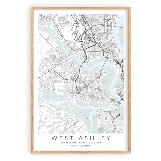 west ashley south carolina map print