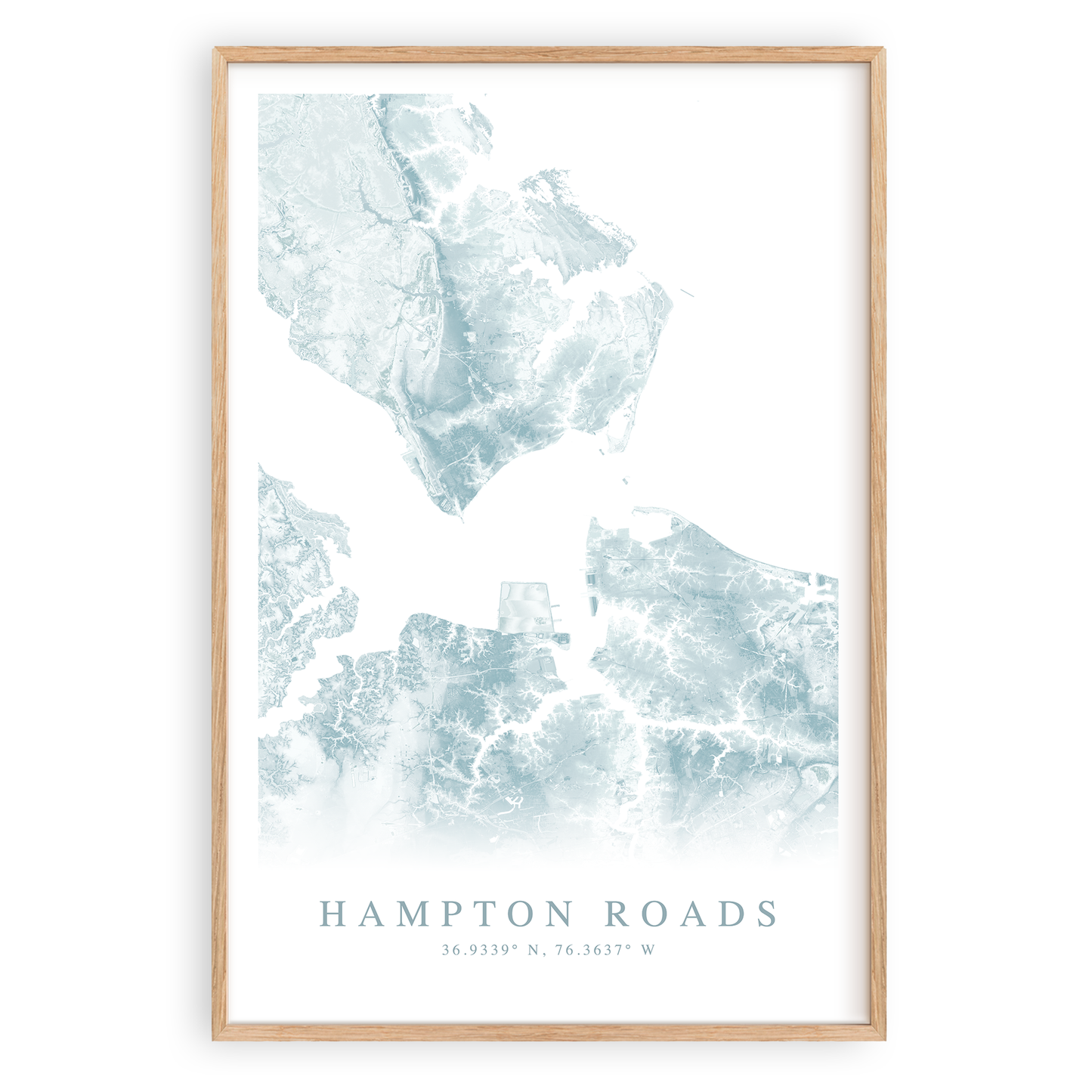 hampton roads virginia map print in wood frame