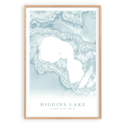 higgins lake michigan map print in wood frame