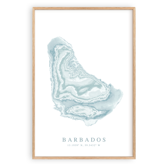 barbados map print in wood frame