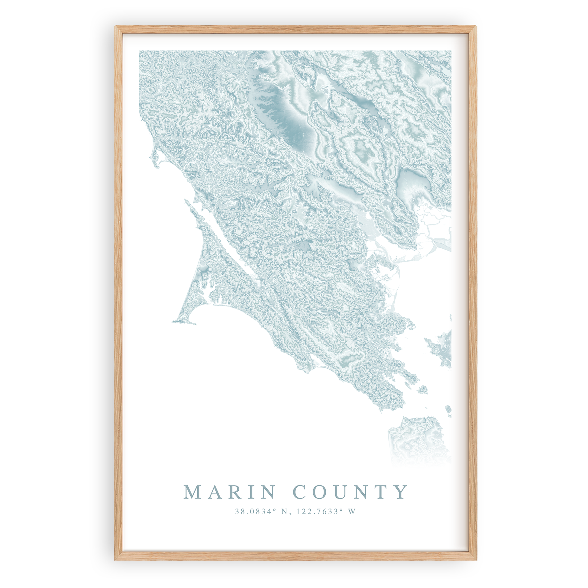 marin county california map print in wood frame