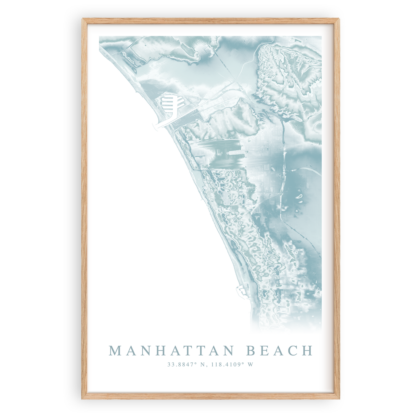 manhattan beach california map print in wood frame