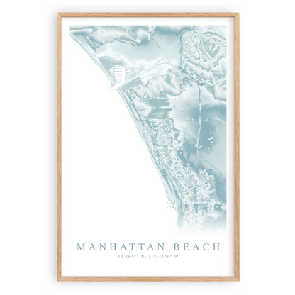 manhattan beach california map print in wood frame