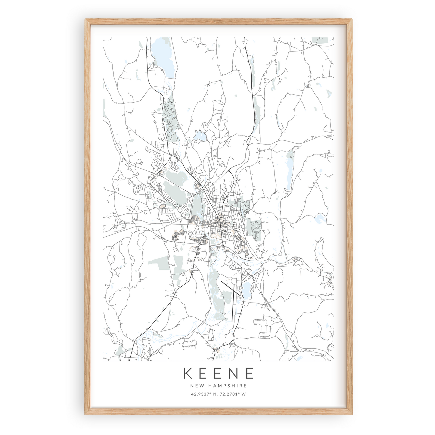 keene new hampshire map print in wood frame