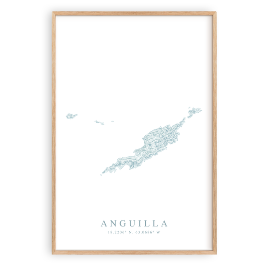 anguilla map print in wood frame