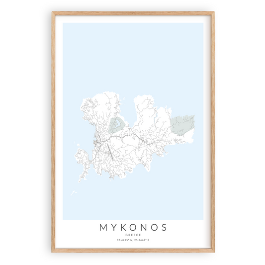 mykonons greece map print