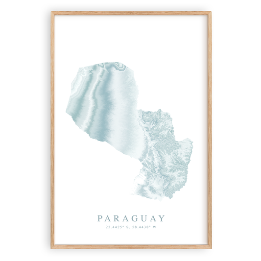 paraguay map print in wood frame