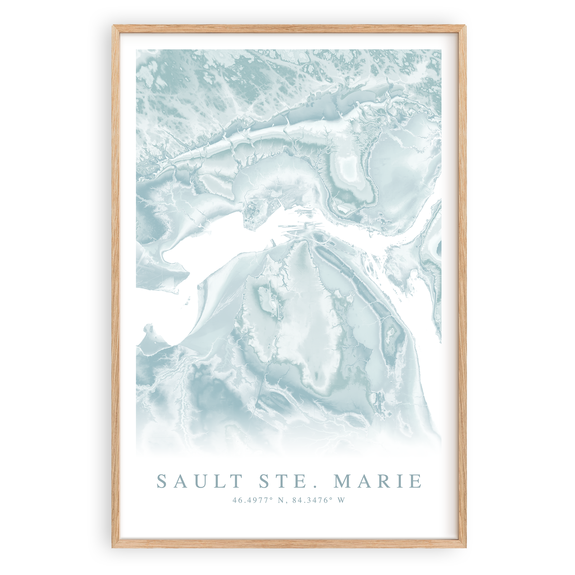 sault ste marie michigan map print in wood frame