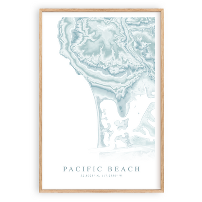 pacific beach california map print in wood frame