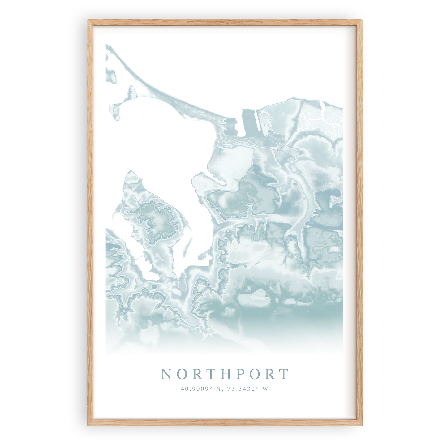 northport new york map print in wood frame