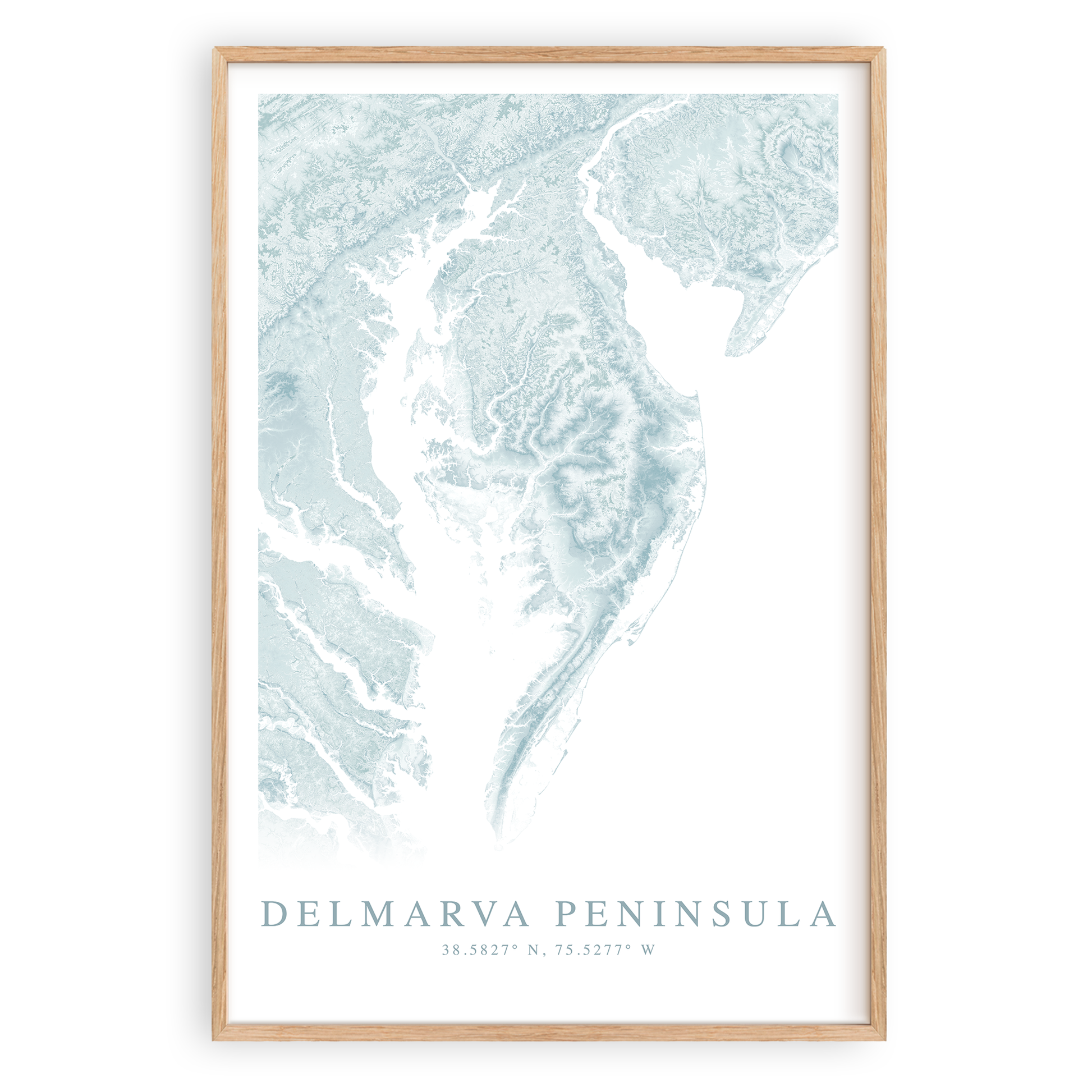 delmarva peninsula map print in wood frame