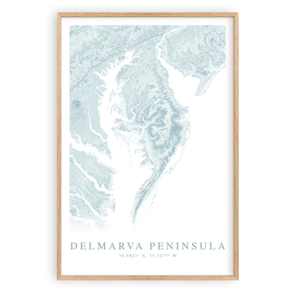 delmarva peninsula map print in wood frame