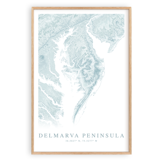 delmarva peninsula map print in wood frame